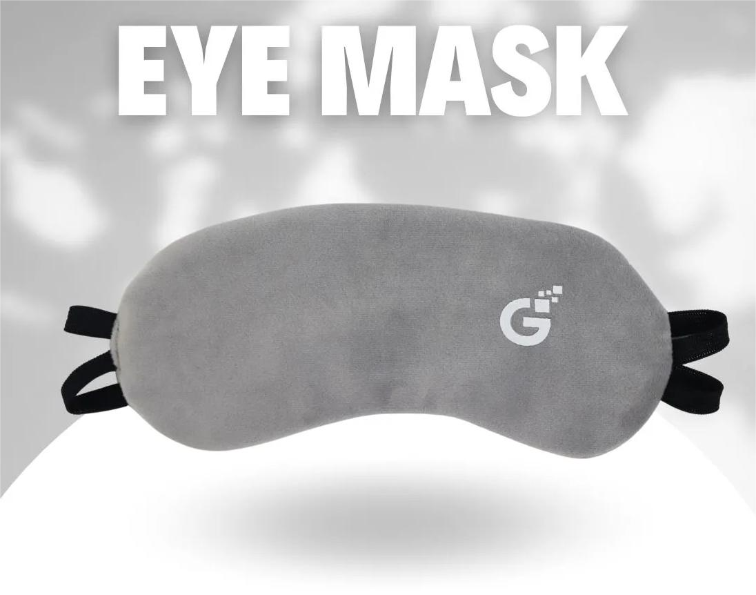 12 Gray sleeping eye mask labeled "Eye Mask" in a soft, comfortable fabric.
