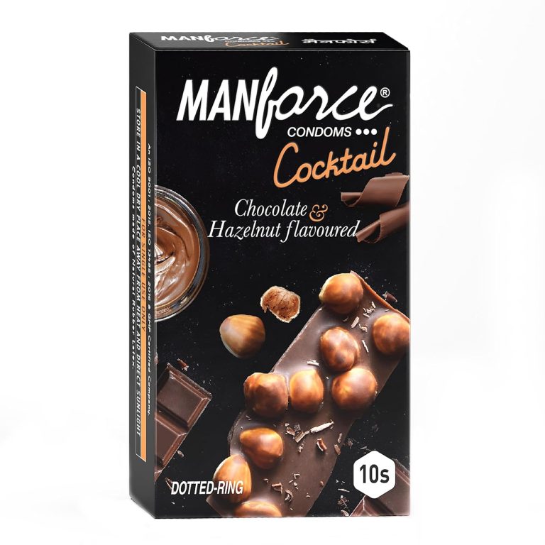 Manforce Chocolate Hazelnut cocktail condoms, 10-pack, featuring a rich chocolate and hazelnut flavor for enhanced pleasure.