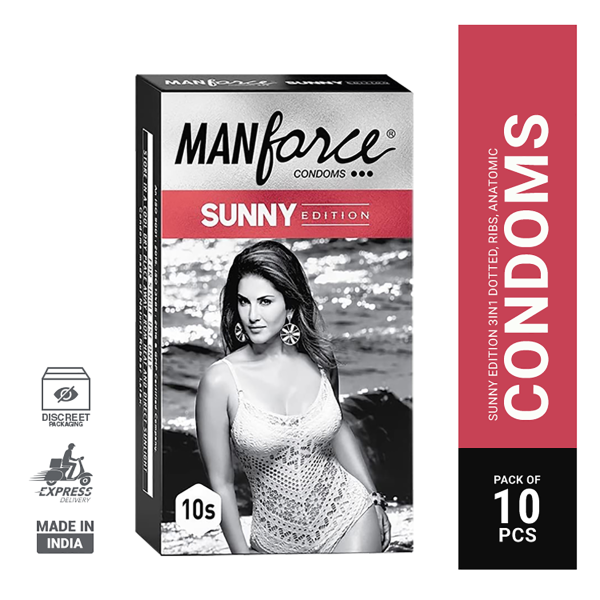 Manforce Sunny Edition Condoms pack of 10, featuring vibrant packaging and a playful design for enhanced intimacy.