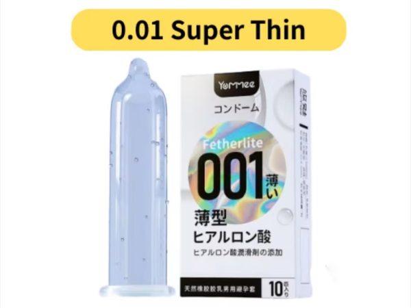 A box of Yoummee Fatherlite Zero condoms, labeled "super thin," containing 10 pieces.