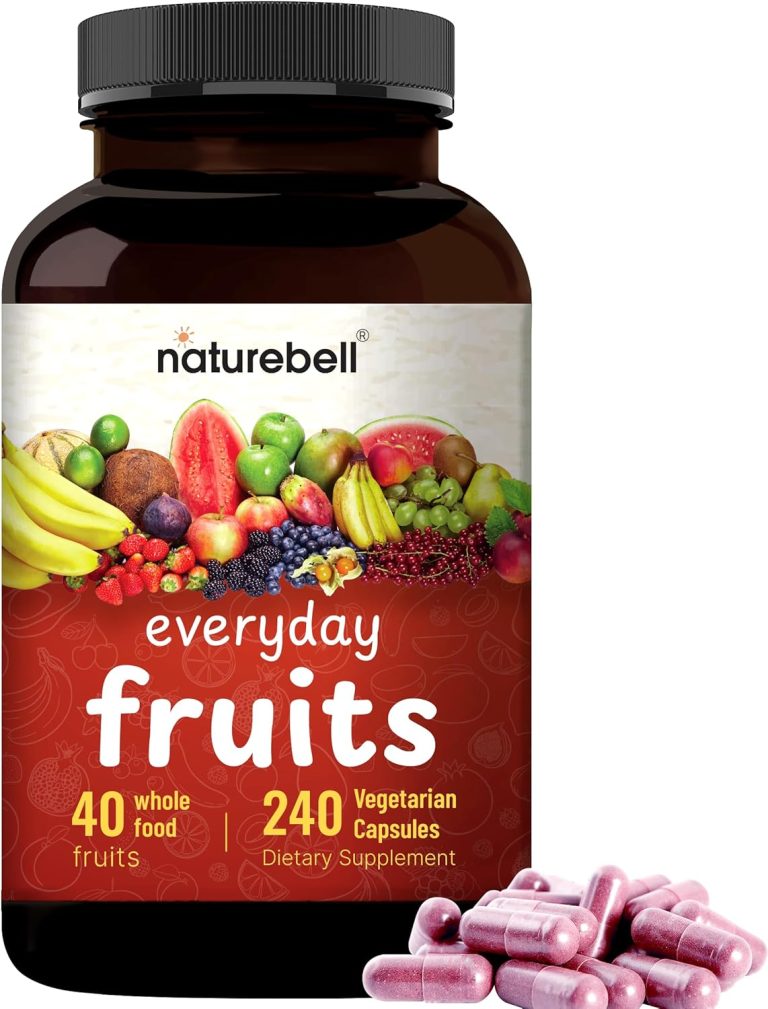 NatureBell Everyday Fruits supplement bottle with 240 capsules, featuring a colorful fruit design on the label.