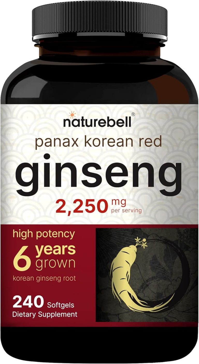 NatureBell Panax Korean Red Ginseng 2250 mg softgels, 240 count, promoting energy and wellness.