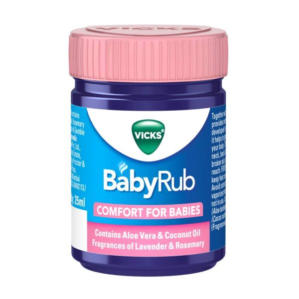 Vicks BabyRub 25 gm container, designed to provide comfort for babies with soothing ingredients.