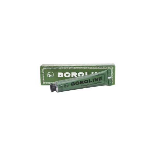 Boroline antiseptic ayurvedic cream, 20 gm tube, prominently displayed with branding and product details visible.