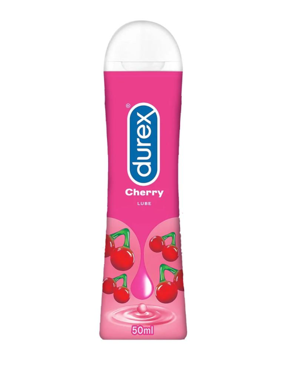 Durex Cherry Flavoured Intimate Lube, 50 ml bottle, water-based lubricant for enhanced intimacy.