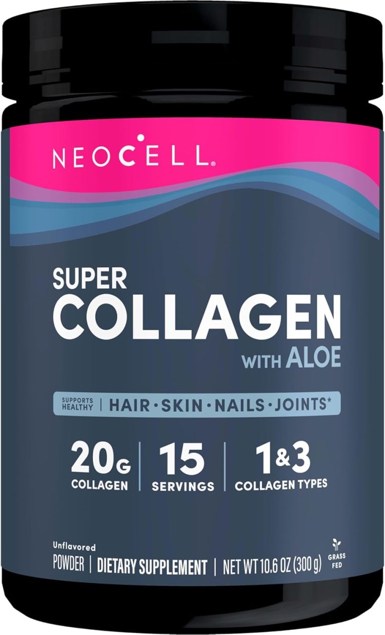 Neocell Super Collagen Powder with Aloe, 300 gm container, promoting skin health and hydration.
