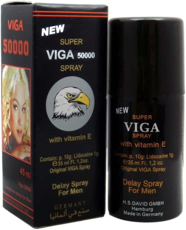 VIGA Super 500000 Spray for men, 45 ML, enriched with Vitamin E for enhanced performance and vitality.