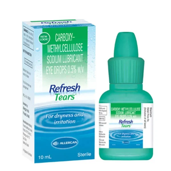 Allergan Refresh Tears Eye Drops 10ml bottle for relieving dry eyes, featuring a blue and white label design.