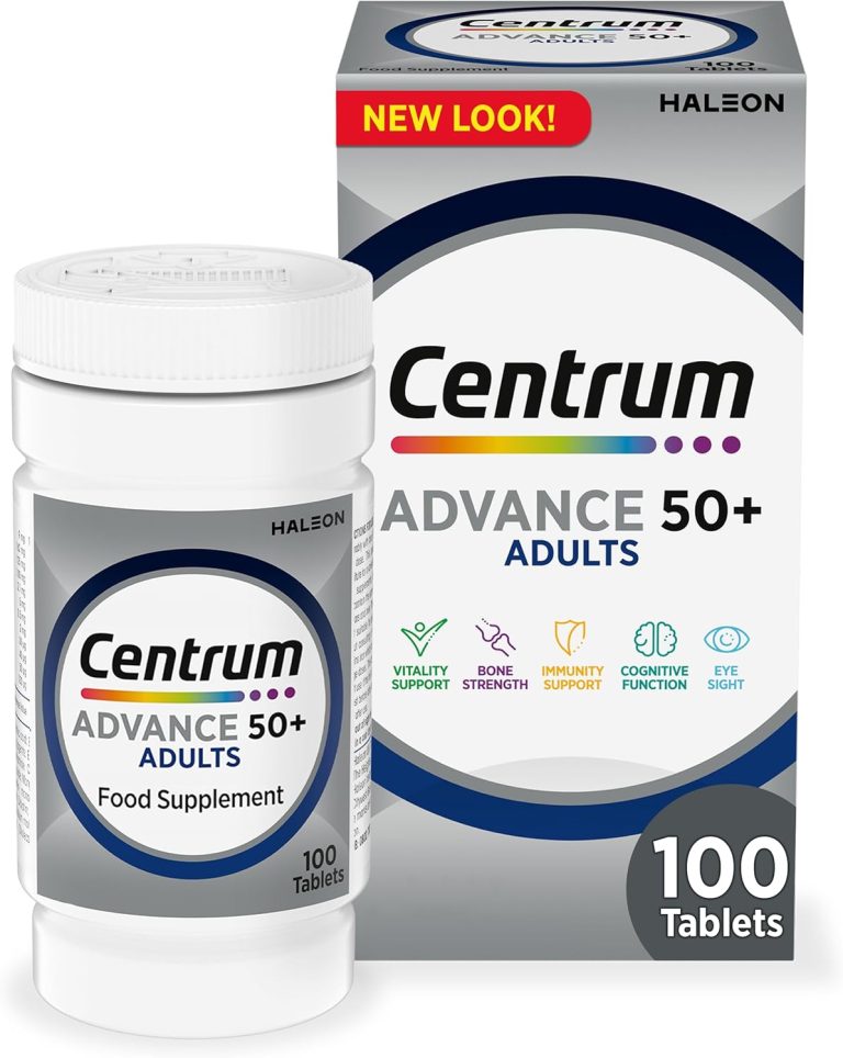 Centrum Advance 50+ multivitamin tablets for adults, 100-count bottle, designed for nutritional support for those over 50.