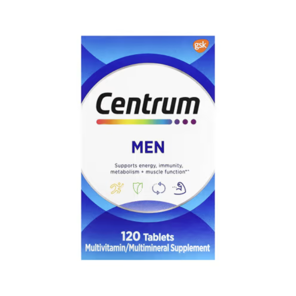Centrum Silver Men 50+ multivitamin tablets, 100-count bottle, designed for men's health and wellness.