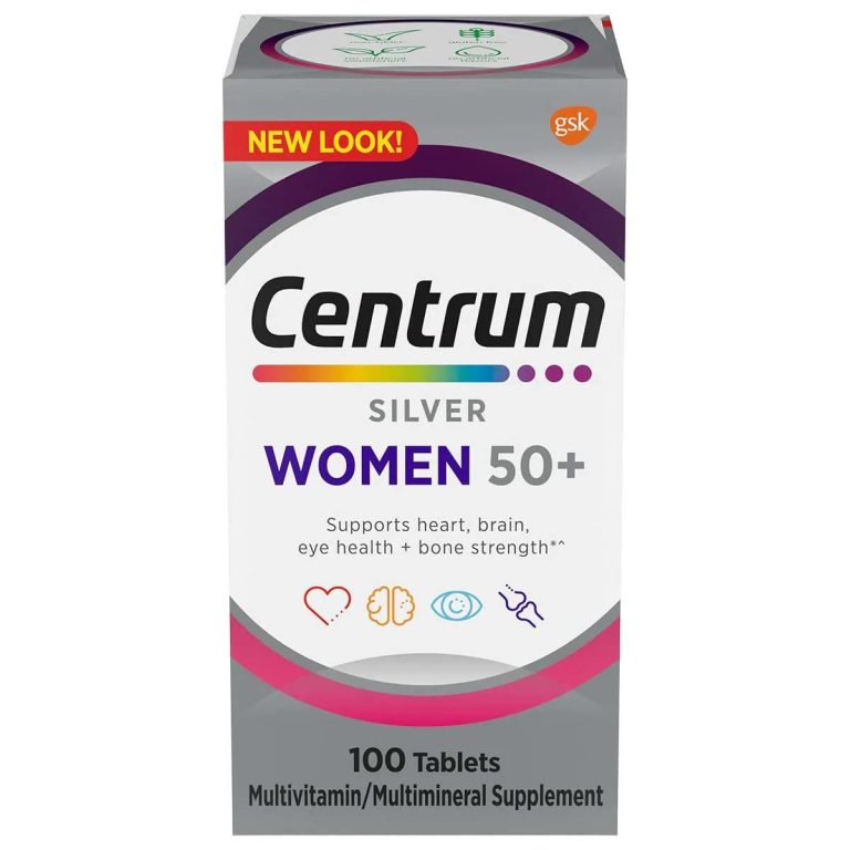 Centrum Silver multivitamin tablets for women 50+, 100-count bottle, designed for health support in older adults.