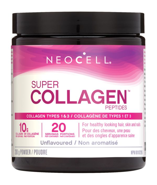 Neocell Super Collagen Peptides Powder, 200g container, promoting skin, hair, and joint health with collagen support.