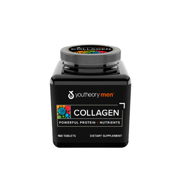 Youtheory Men Collagen supplement, 160 tablets, designed to support men's health with powerful protein and nutrients.