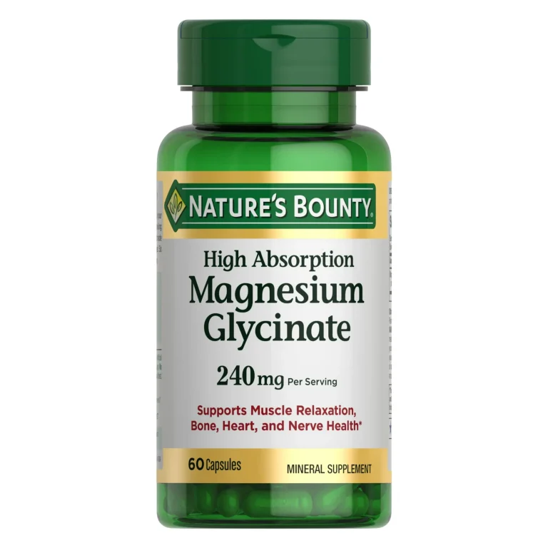 Nature's Bounty Magnesium Glycinate 250mg, 180 capsules, promoting relaxation and muscle function in a convenient bottle.