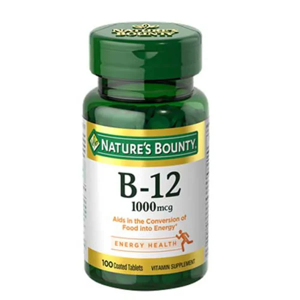 Nature's Bounty Vitamin B12 1000 mcg, 60 softgels, promoting energy and overall health support.