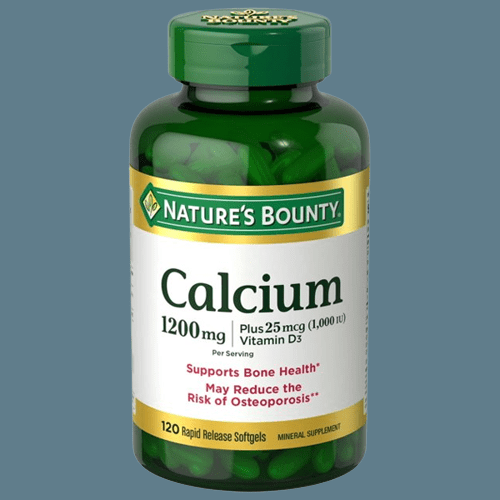 Nature's Bounty Calcium 1200mg with Vitamin D3, supports bone health, 120 capsules in a bottle.