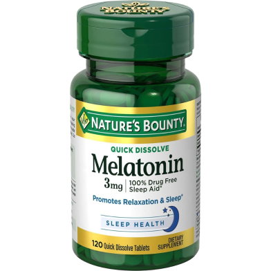 Nature's Bounty Melatonin 3mg tablets, 240 count bottle, designed to support sleep and relaxation.