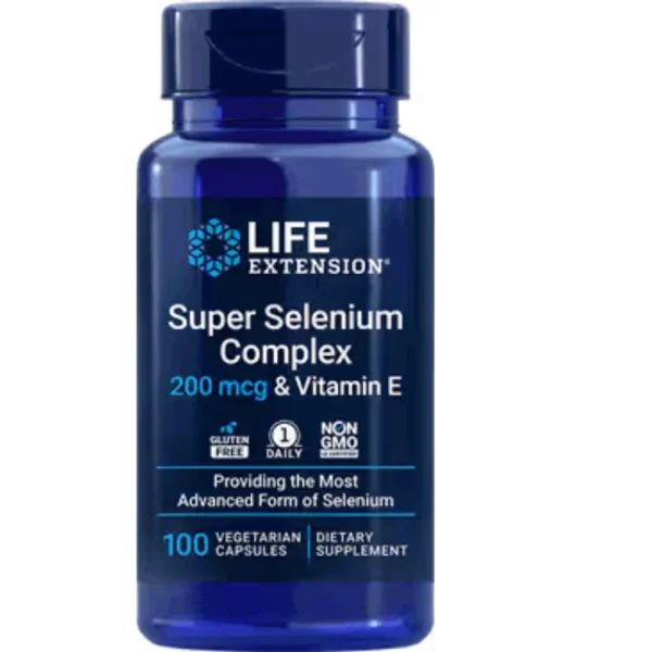 Life Extension Super Selenium Complex 200 mcg, 100 vegetarian capsules, promoting antioxidant support and immune health.