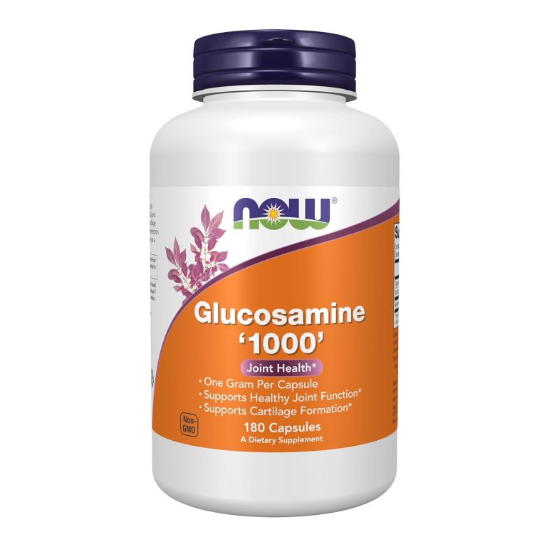 NOW Glucosamine 1000mg with Chondroitin and MSM, 180 vegetarian capsules for joint support and mobility.