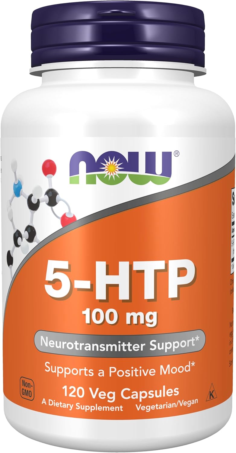 NOW Foods 5-HTP, 100 mg, 120 vegetarian capsules for mood support and relaxation