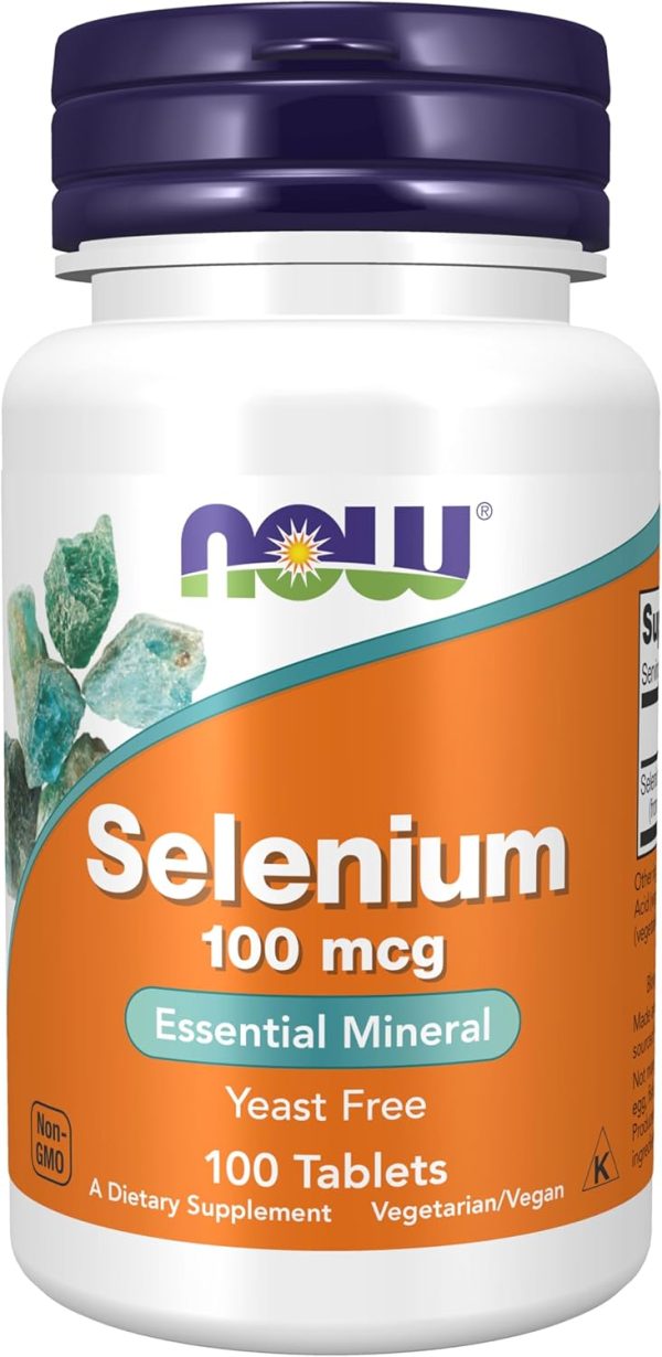 Now Selenium 200 mcg essential mineral supplement in 90 vegetarian capsules for health support.