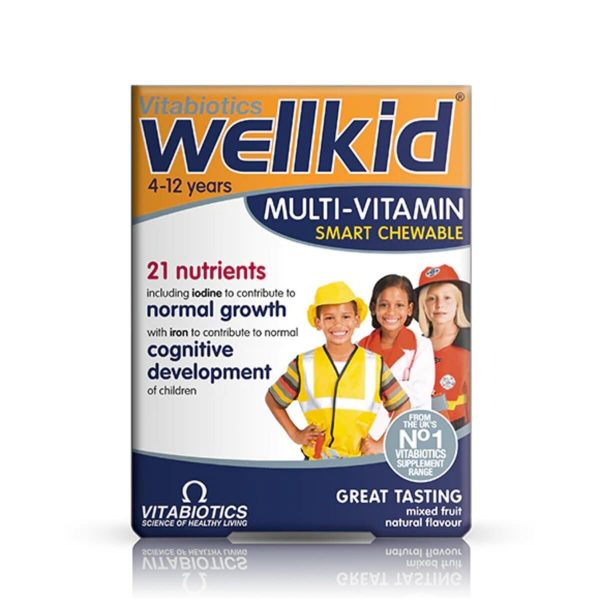 Wellkid Multivitamin by Vitabiotics, featuring vitamin D, in a pack of 30 tablets for children's health support.