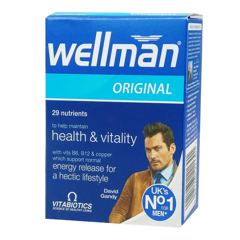 Wellman Original health and vitality tablets by Vitabiotics, 30 tablets in a box, designed for men's health support.
