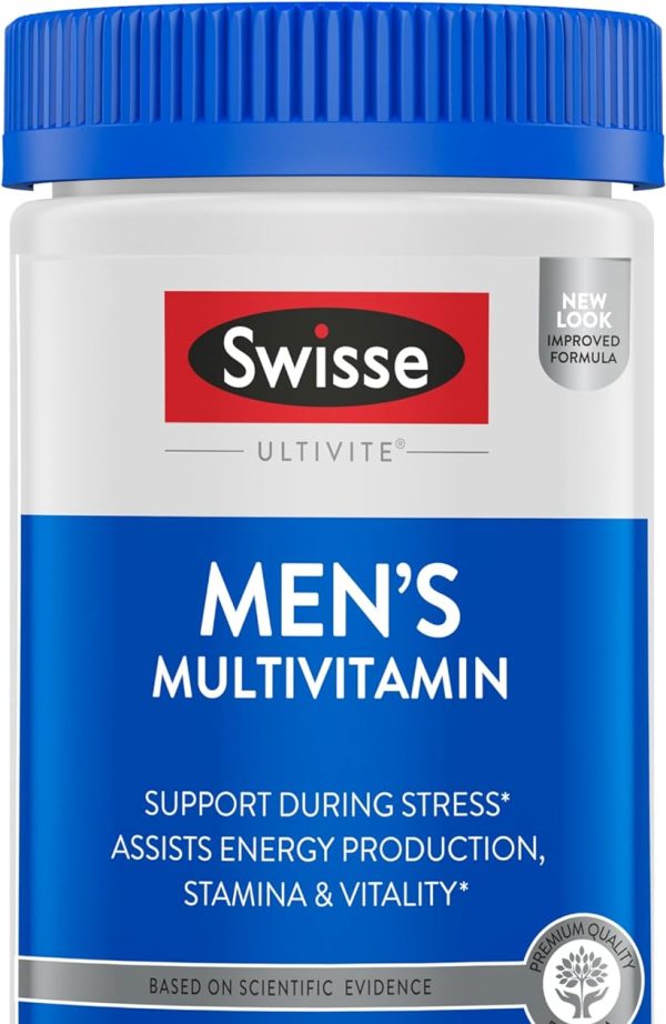 Swisse Ultivite Men's 50+ Multivitamin, 120 tablets, in a bottle, designed for men's health and wellness.