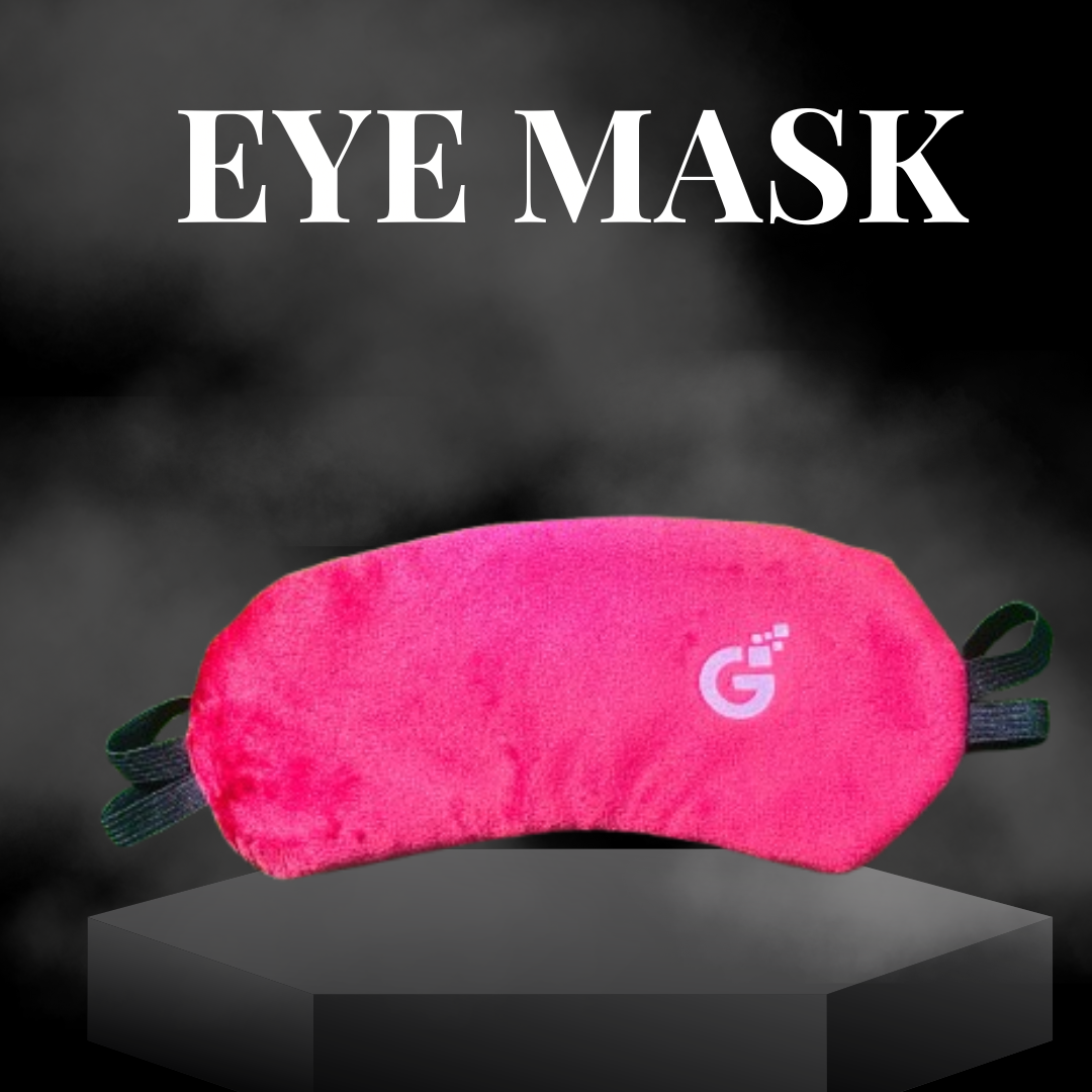 Maroon sleeping eye mask labeled "Eye Mask" in a soft, comfortable fabric.
