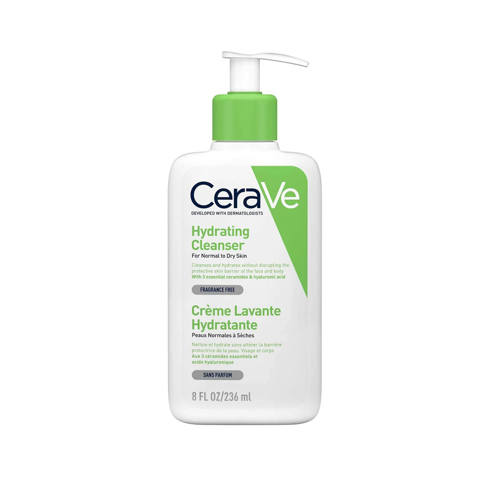 Cerave Hydrating Facial Cleanser for Normal to Dry Skin, 236ml bottle with a simple, clean design.