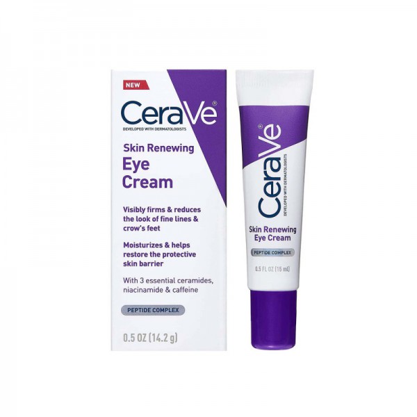 CeraVe Skin Renewing Eye Cream 14.2g jar, designed to hydrate and improve the appearance of the under-eye area.