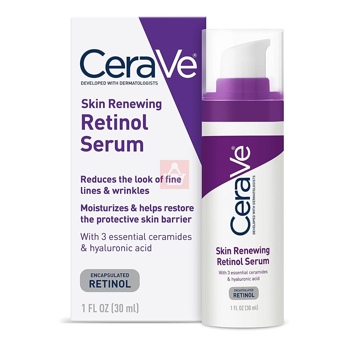 246. Cerave Skin Renewing Retinol Serum 30ml bottle with a white label and blue accents, designed for skin renewal.