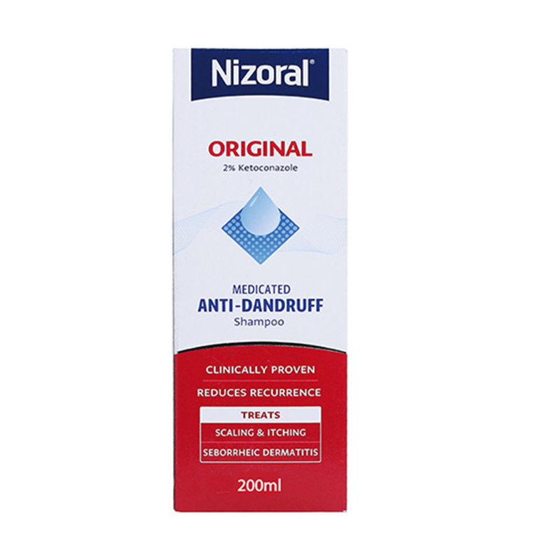 Nizoral Original 200ml anti-dandruff shampoo bottle with 2% ketoconazole for effective dandruff treatment.