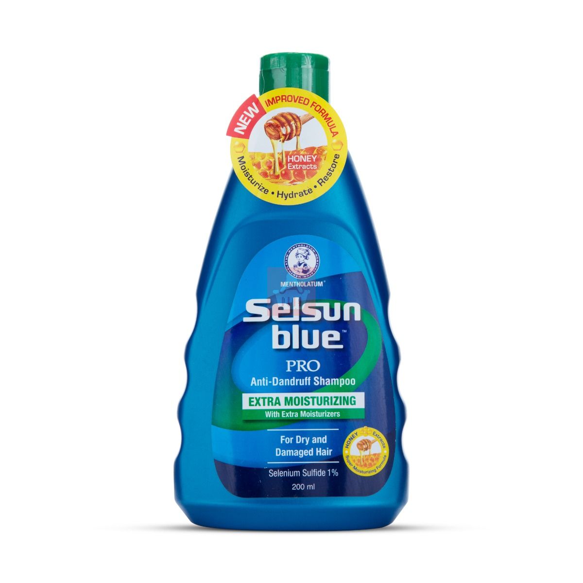 254. Selsun Blue Pro Extra Moisturizing Anti-Dandruff Shampoo, 200ml bottle, featuring a blue liquid cleaner for scalp care.