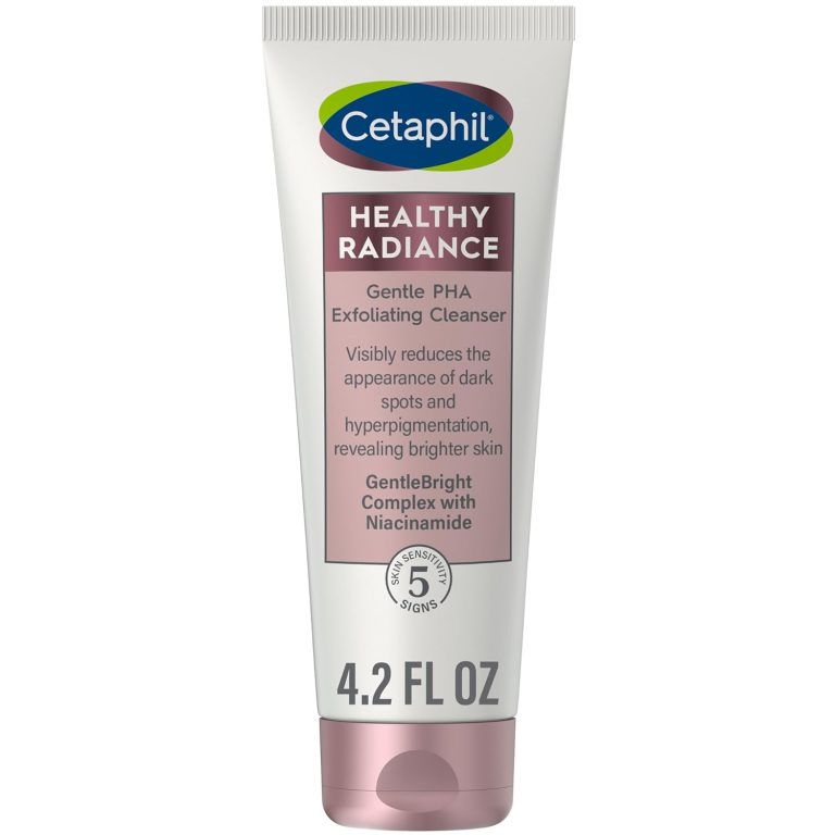 Cetaphil Healthy Radiance Gentle PHA Exfoliating Cleanser, 124ml, displayed with a clean, modern design on a white background.