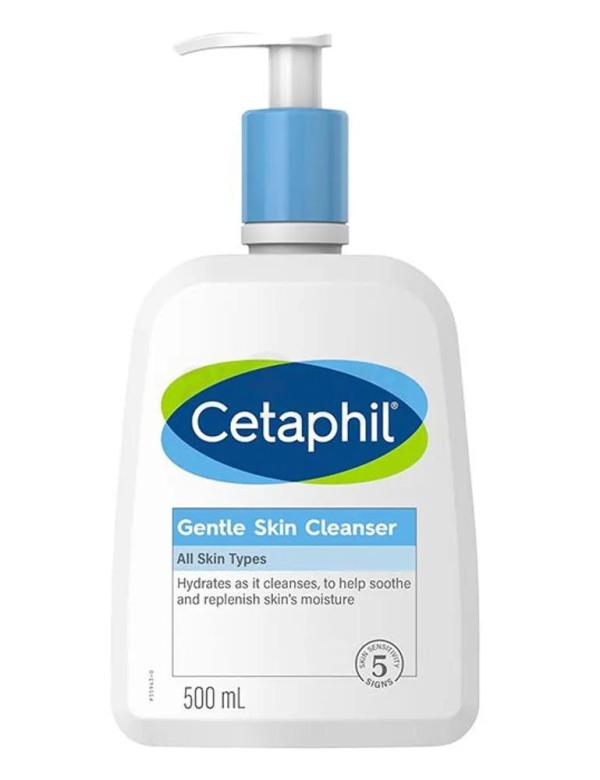 Cetaphil Gentle Skin Cleanser 500ml bottle, suitable for all skin types, designed for gentle cleansing and hydration.