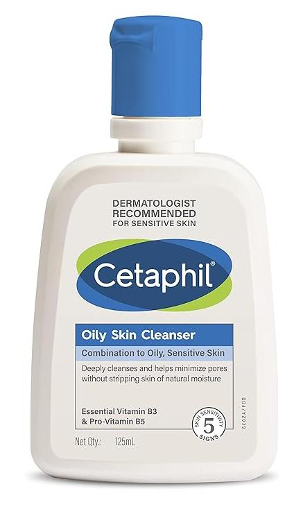 Cetaphil Oily Skin Cleanser 125ml, designed for combination to oily, sensitive skin, in a sleek bottle.