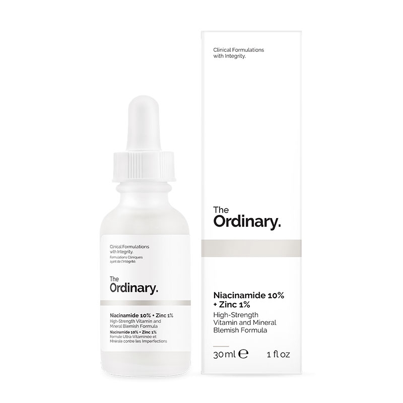 279 The Ordinary Niacinamide 10% + Zinc 1% serum in a 30ml bottle, designed to improve skin texture and reduce blemishes.