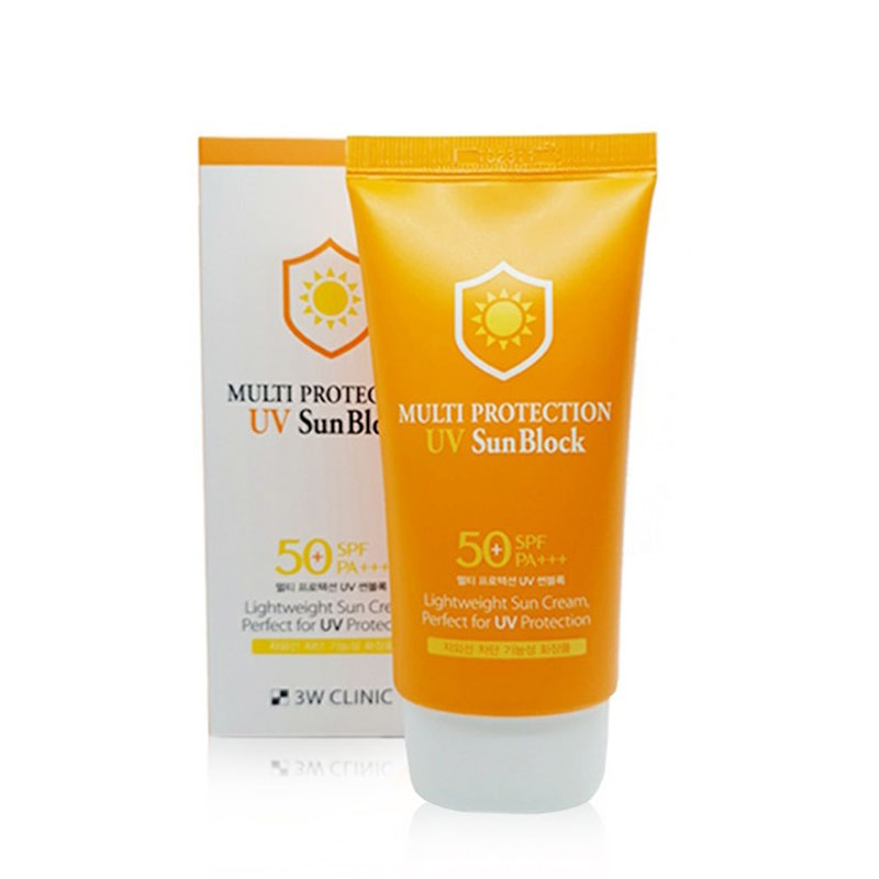 3W CLINIC Multi Protection UV Sun Block cream, 70 ML, designed for effective sun protection and skin care.