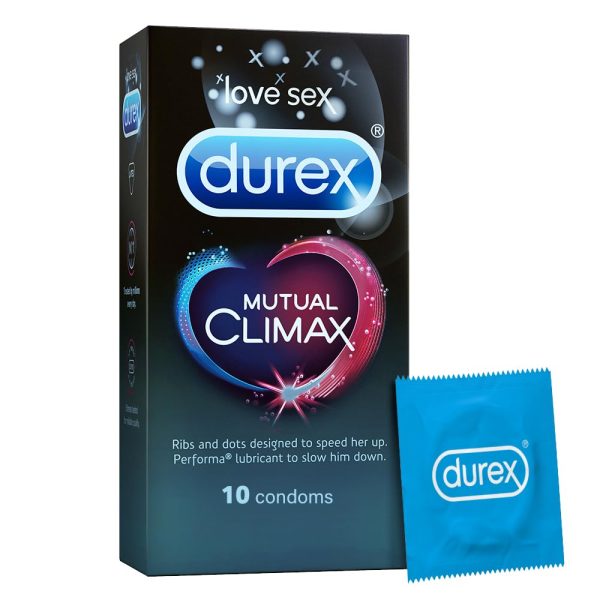 Durex Mutual Climax Condoms pack of 10, designed to enhance pleasure for both partners during intimacy.