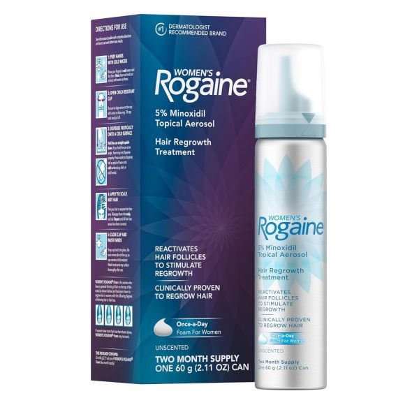 Rogaine Women 2% Minoxidil Hair Regrowth Solution, three 60ml bottles in a pack for hair restoration.