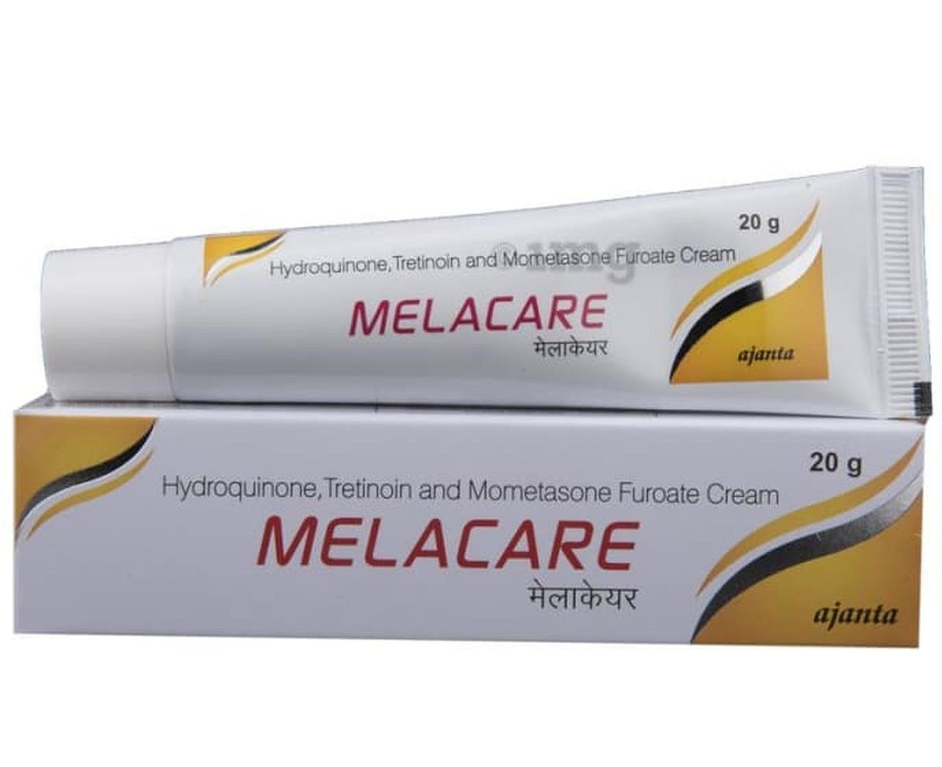 Ajanta Melacare Cream 25gm featuring hydrocortisone, teatrimonium, and morfone for skin treatment.