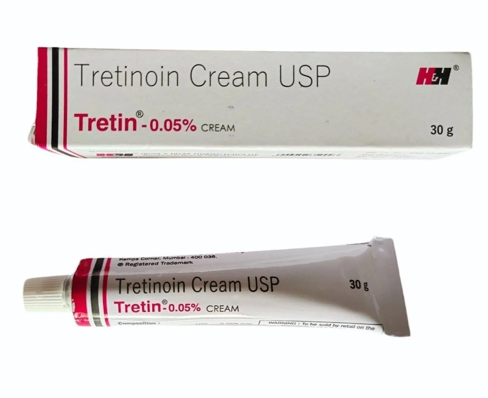 94 Tretinoin cream 0.05% in a 30g tube, labeled as Trenin Cream USP for topical use in skincare.