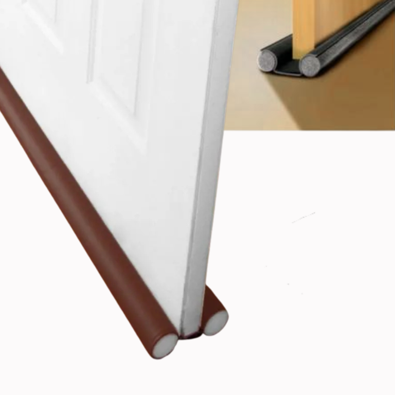 Door draft stopper with a brown handle, 37-inch foam blocker designed to prevent drafts under doors.