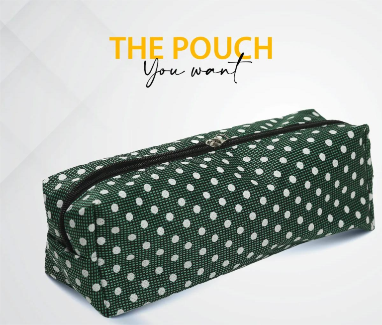 Green and white pencil pouch bag, stylish and functional, ideal for organizing writing tools and stationery.