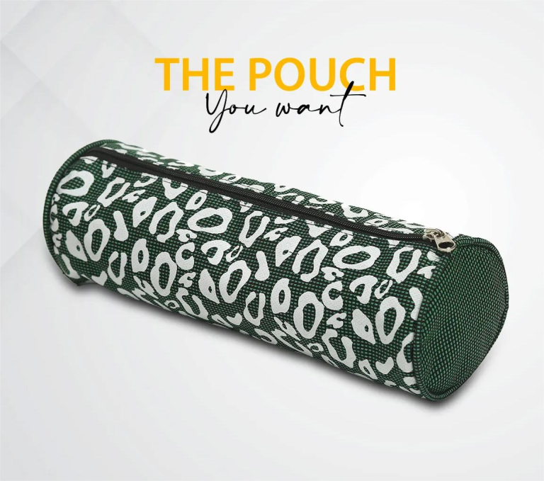 Round green and white pouch bag, stylish and versatile for everyday use.