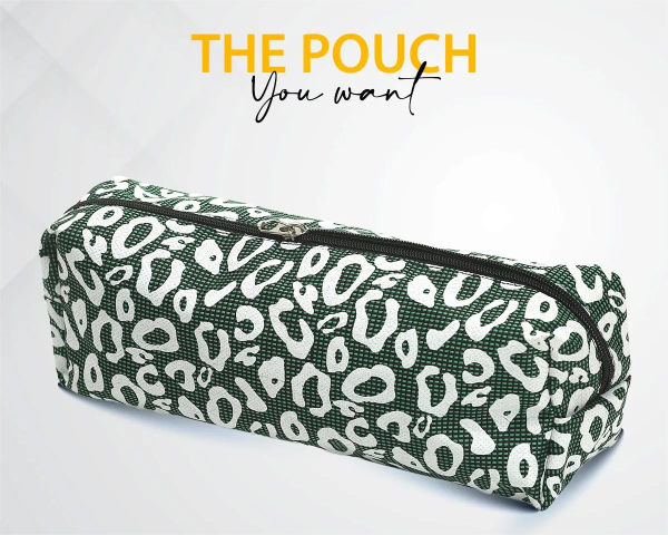 Green and white pencil pouch bag, stylish and functional, ideal for organizing writing tools and stationery.