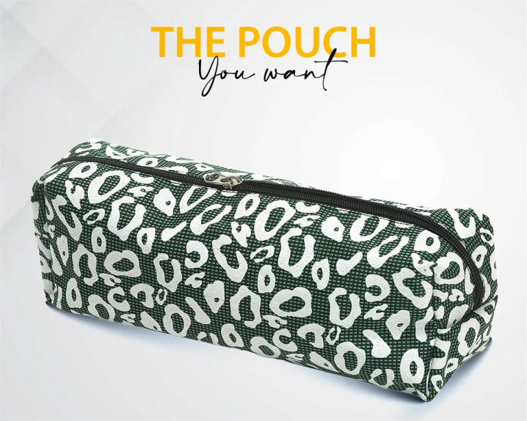 Green and white pencil pouch bag, stylish and functional, ideal for organizing writing tools and stationery.