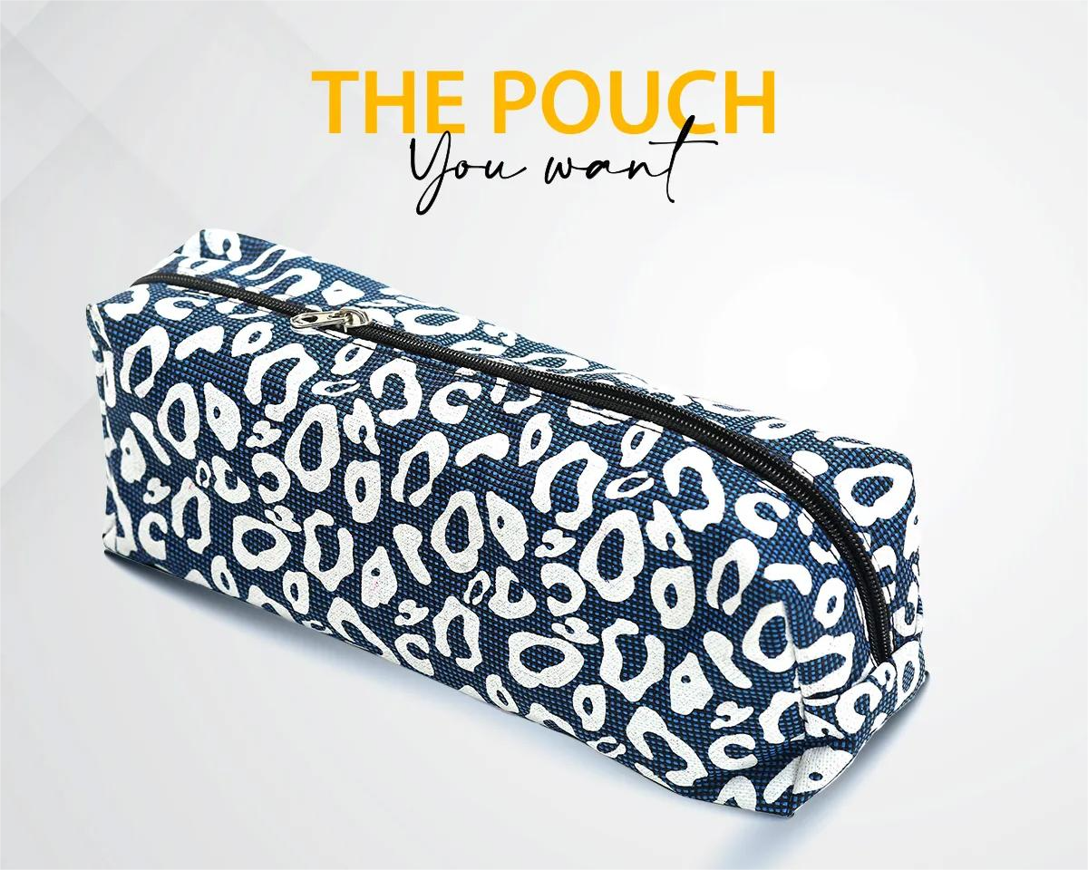 39 (1) White and blue pencil pouch bag, stylish and functional for organizing writing tools and stationery.
