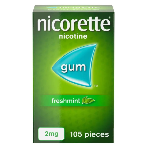 Nicorette gum 2mg Fresh Mint, sugar-free, 210 pieces, designed to aid in smoking cessation.